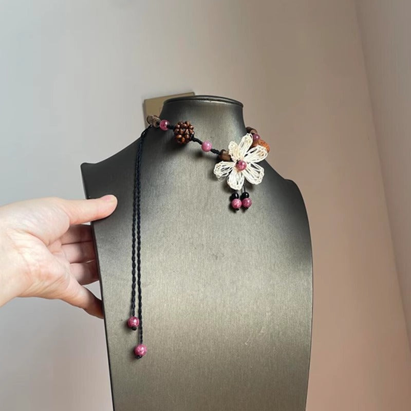 Wholesale Bohemian Beaded Raffia Flower Necklace
