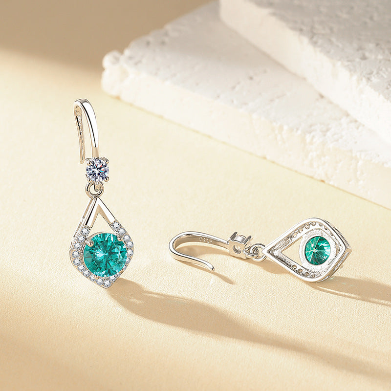 Wholesale Sparkling Simulated Blue-Green Moissanite Large Diamond Long Teardrop Earrings