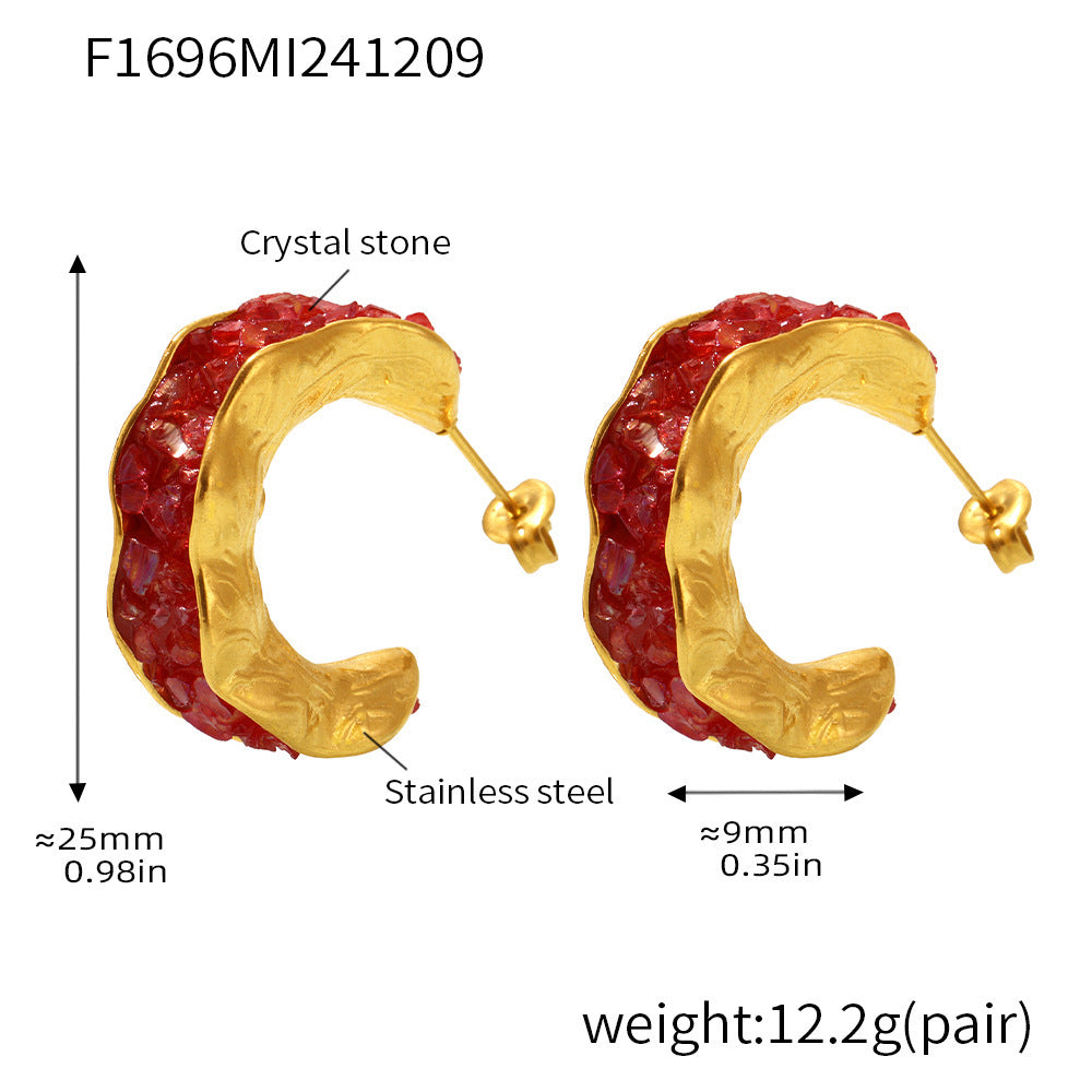 Wholesale  stainless steel crystal stone C- type earrings