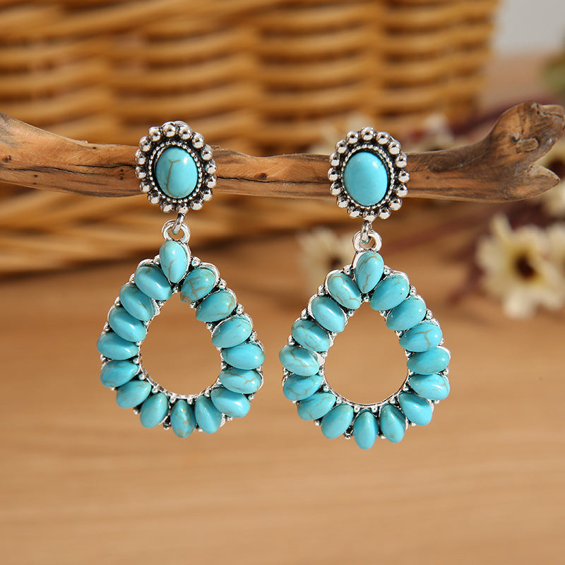 Wholesale Retro Water Drop Hollow-Out Turquoise Earrings,  Fashion Accessory for Boutique Resale