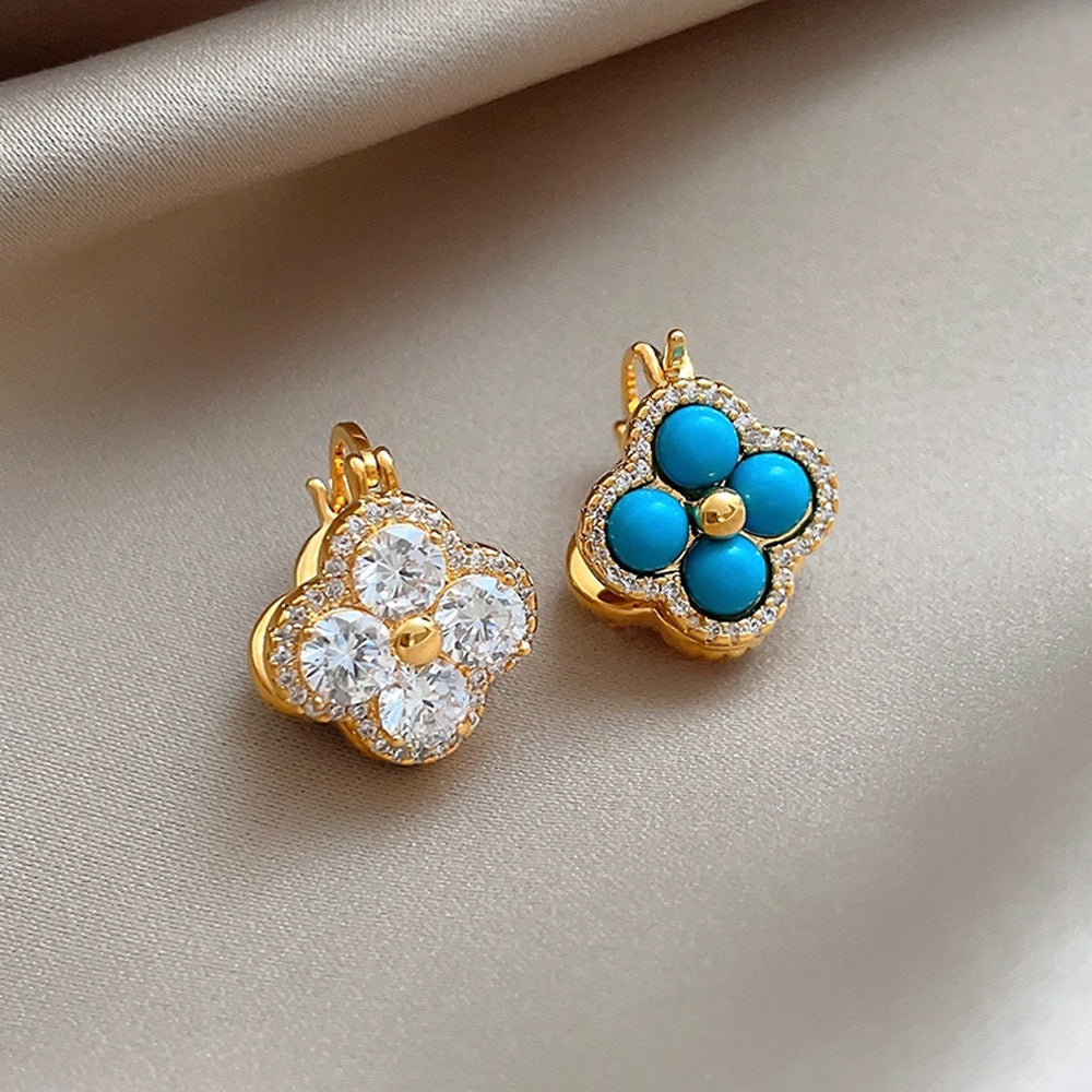 Wholesale Elegant  Sophisticated Four-Leaf Clover Turquoise Stud Earrings