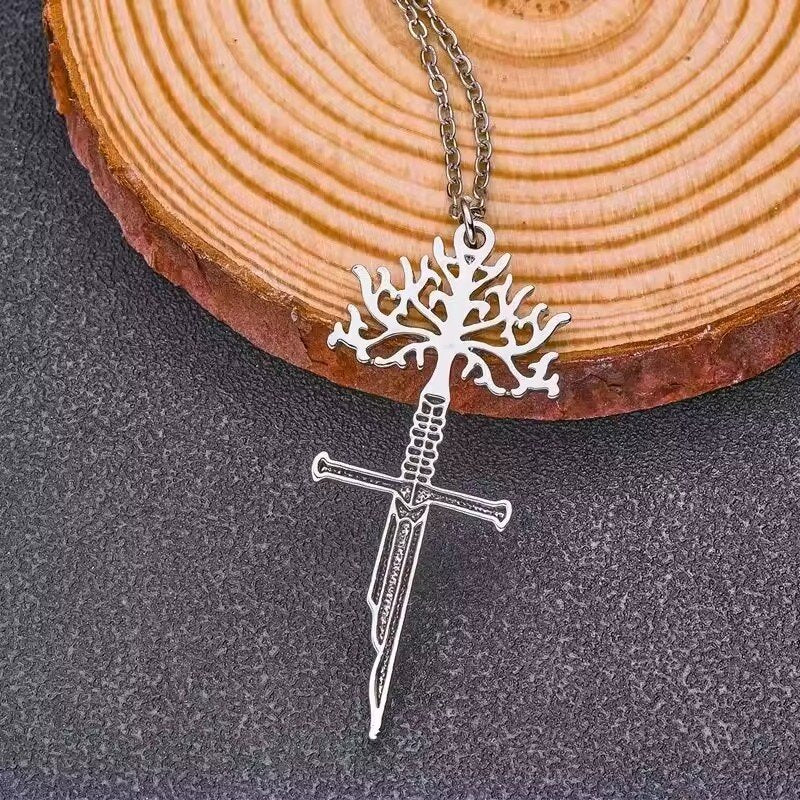 Wholesale  Life Tree Cross Broken Sword Pendant Necklace