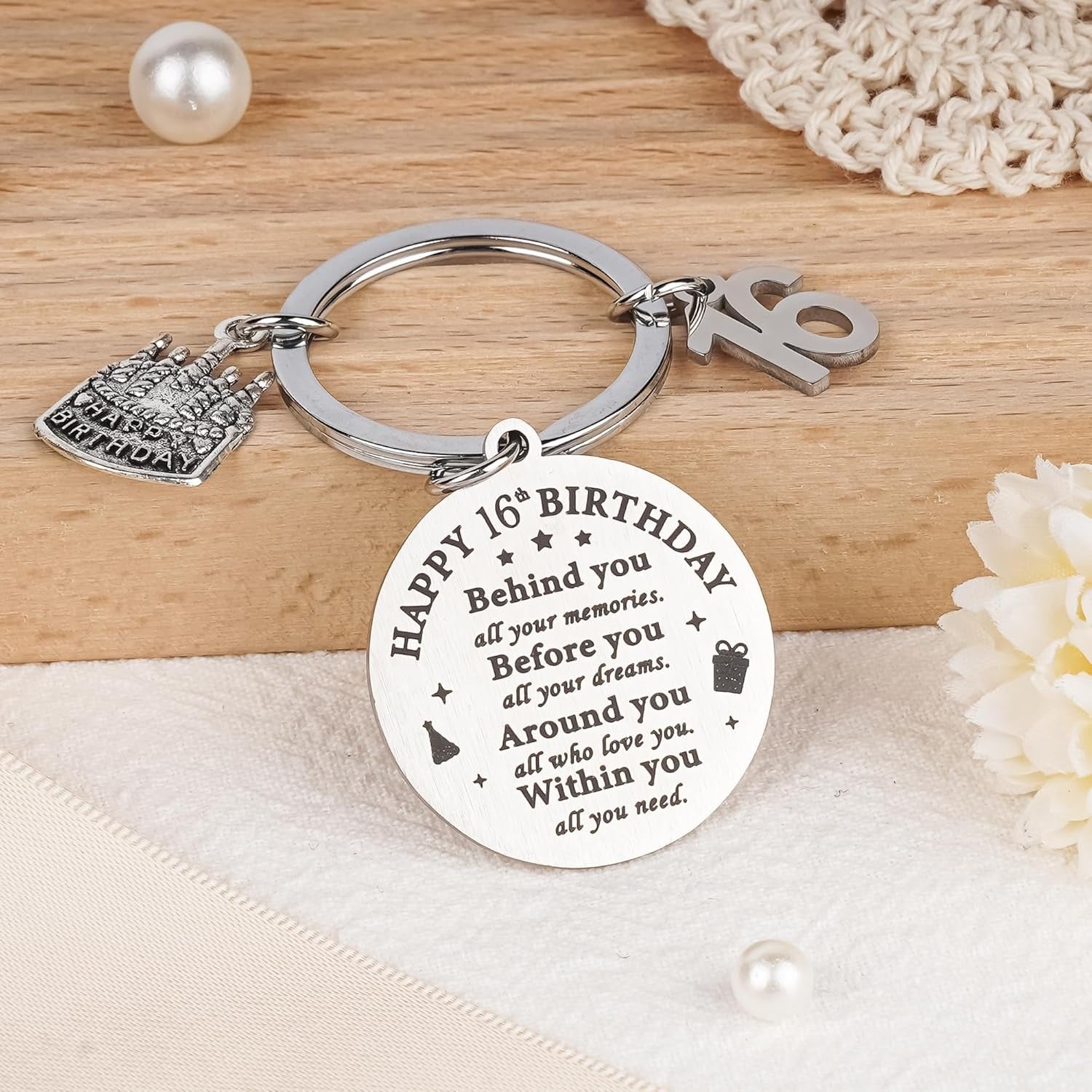 Wholesale Creative Stainless Steel Birthday Cake Thanksgiving Engraved Keychain Gift Decorative Accessory For Everyday Use