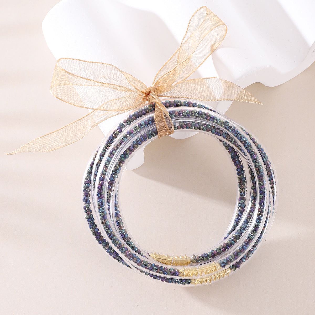 Wholesale Rice Beads Colorful Ribbon Plastic Silicone Tube Bracelet Jelly Bangles Beaded Bracelets ACC-BT-YTian005