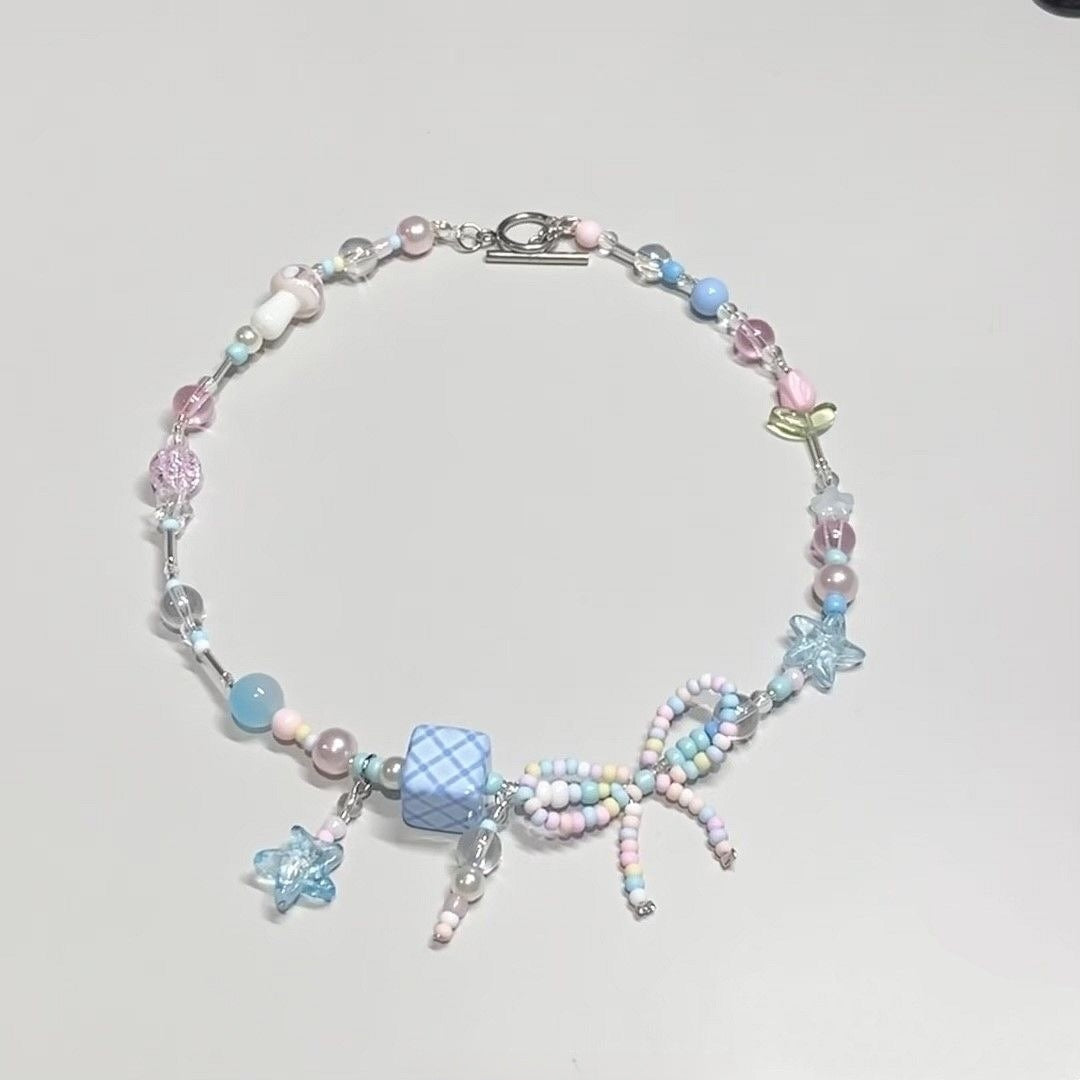 Wholesale  colorful small flower pendant clavicle chain