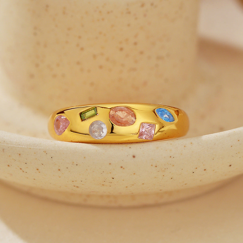 Wholesale  S925 sterling silver inlaid color zircon ring