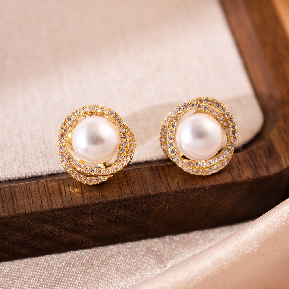 Wholesale Real Gold Electroplated Spiral Pearl Mosquito-repellent Incense Plate Retro Earrings