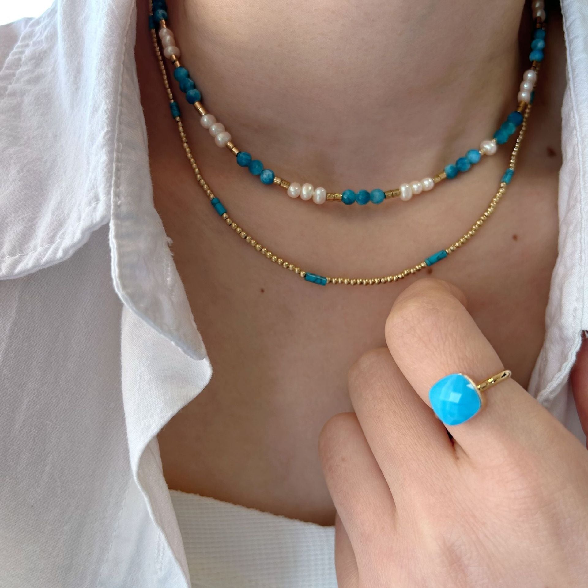 Wholesale  pearl crystal elements Bohemian stainless steel natural stone steel beads necklace