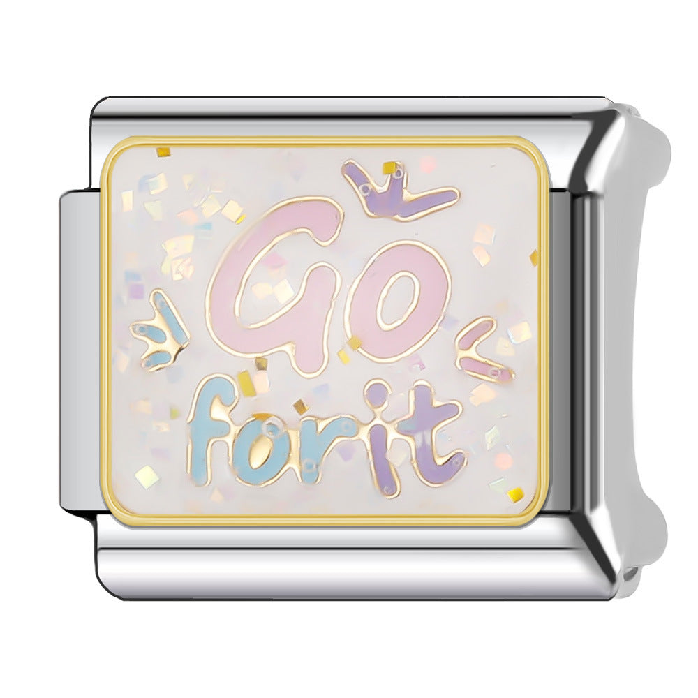 Wholesale Italian Charm Bracelet 9mm DIY Splicing English Short Sentence Series Stainless Steel Composable Bracelet