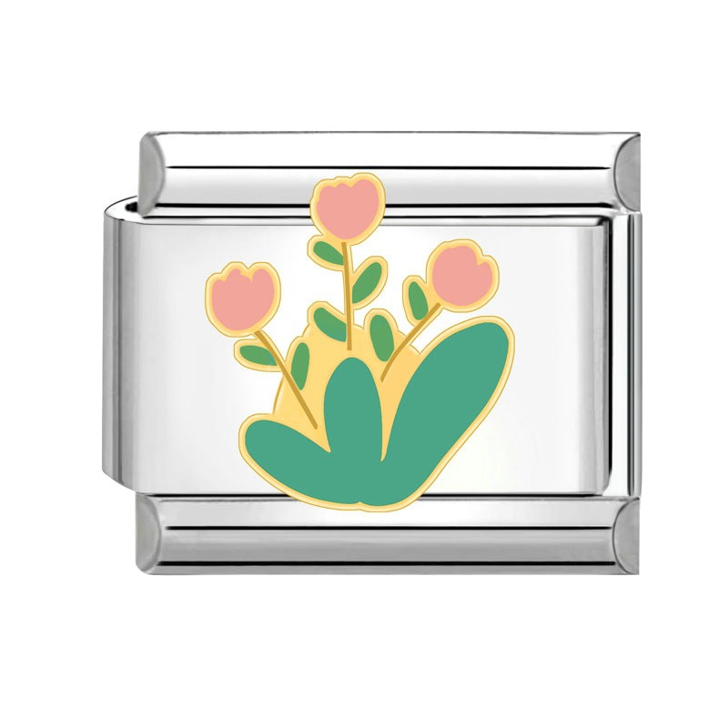 Wholesale Italian Charm Bracelet 9mm DIY Splicing Creative Flower Plant Stainless Steel Composable Bracelet