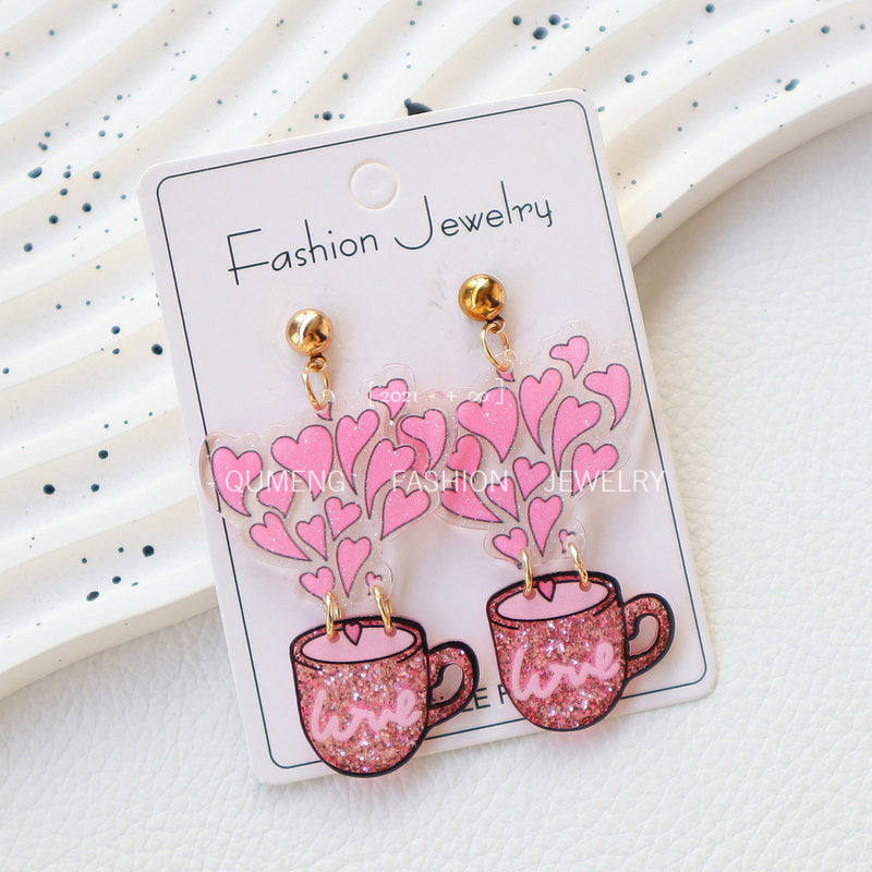 Wholesale Valentine' s Day Acrylic Heart Print Dwarf Strawberry Earrings