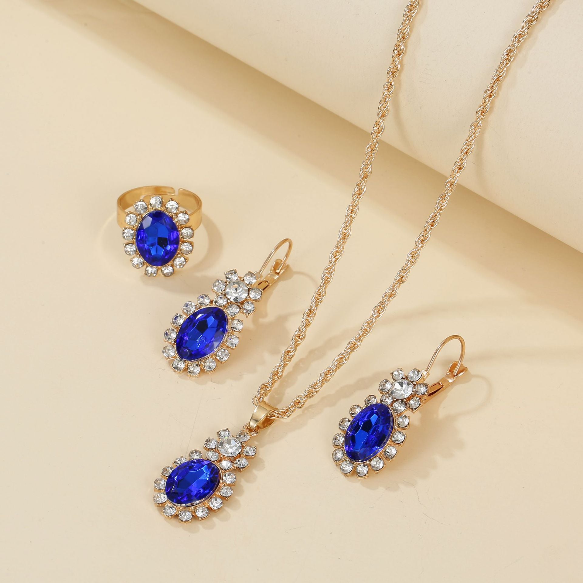 Wholesale Water Drop Heart Diamond Necklace Earring Set