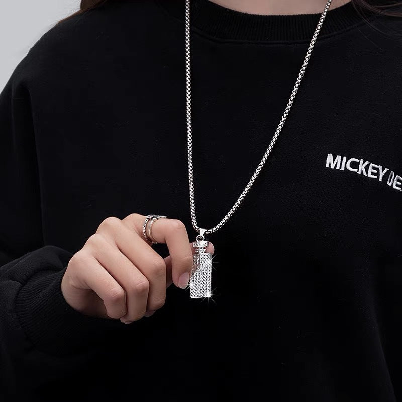 Wholesale Stainless Steel Rhinestone Perfume Bottle Pendant Long Necklace Sweater Chain Stylish Jewelry Accessory Gift