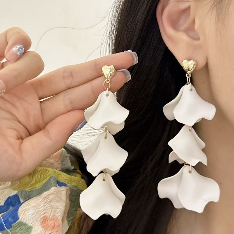 Wholesale  White Petal Long Earrings