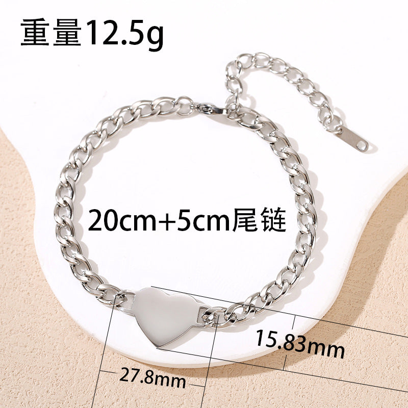 Wholesale Heart Shaped Cuban Chain Stainless Steel Bracelet Blank for Engraving Jewelry Accessory