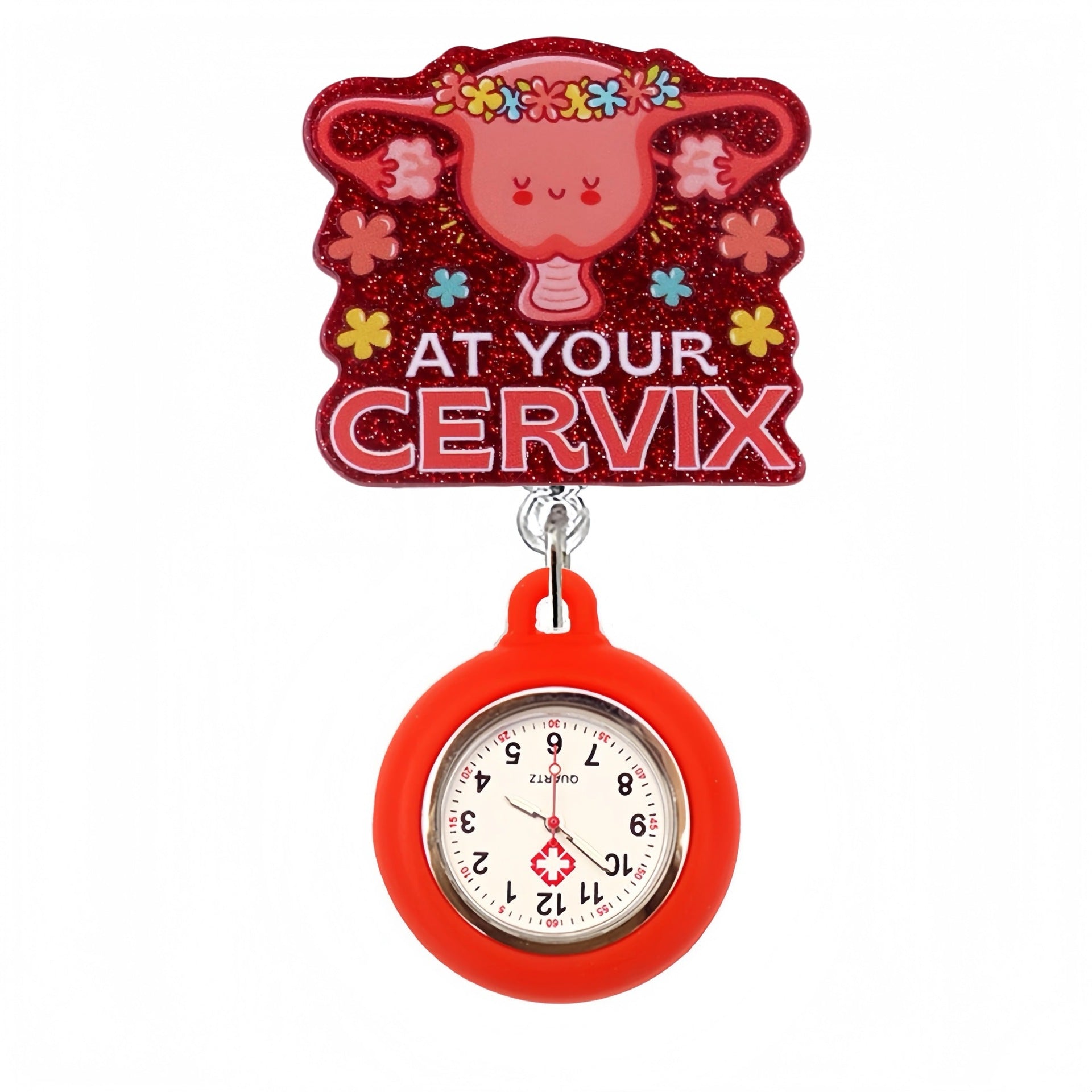 Wholesale Cute Cartoon Pocket Watch Acrylic Retractable Clip Badge Keychain