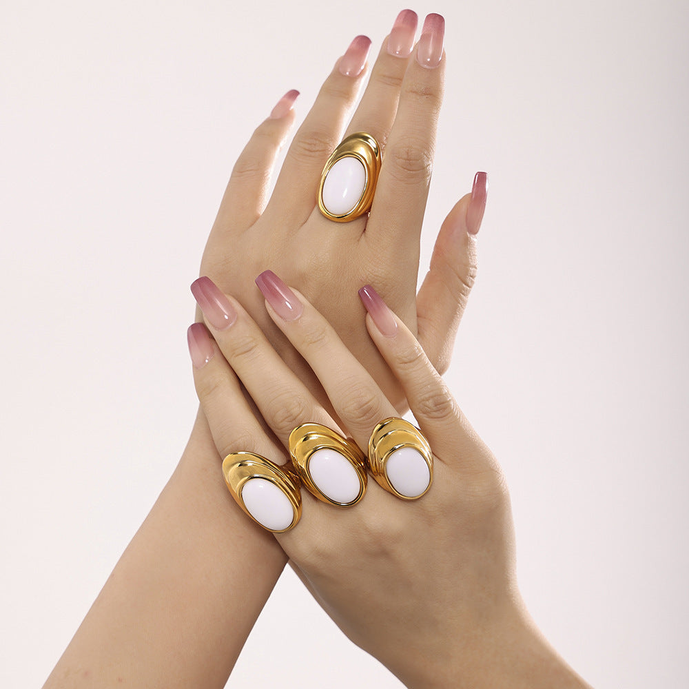 Wholesale Natural Opal Water Ripple Stainless Steel Earrings Ring