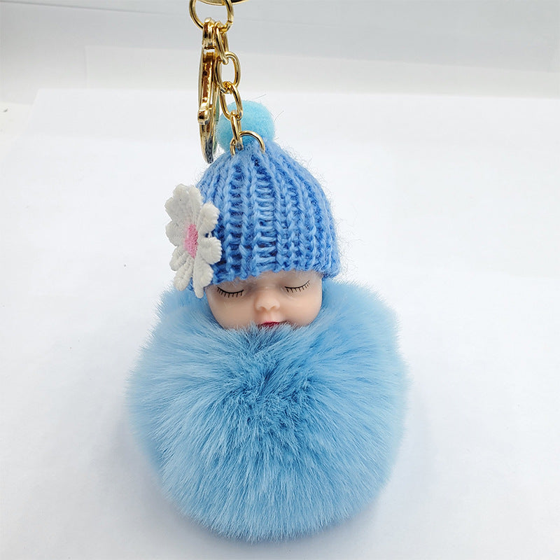Wholesale cute sleeping doll keychain fur ball pendant ACC-KC-DY007