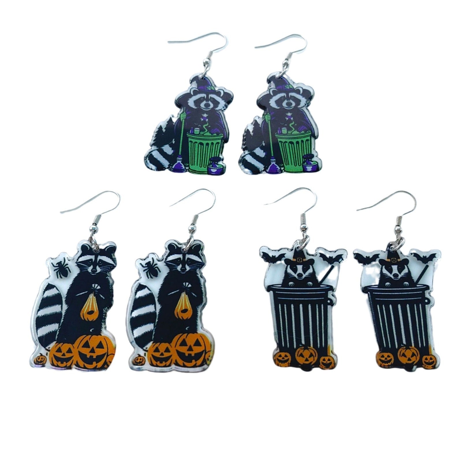 Wholesale Halloween Pumpkin Raccoon Double Sided Printed Acrylic Earrings ACC-ES-XiZhao020