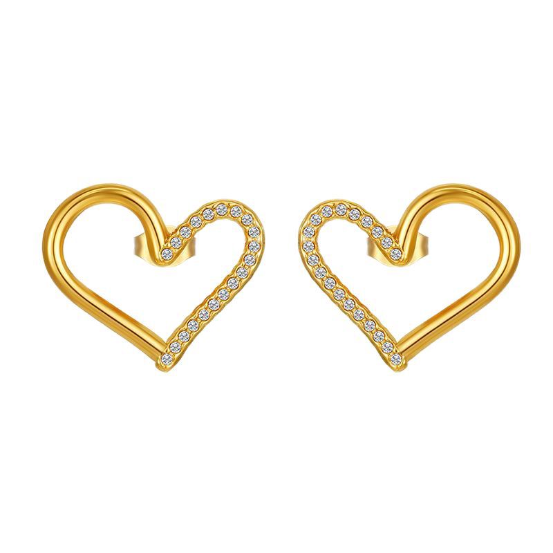 Wholesale Stainless steel Heart-Shaped Diamond Stud Earrings