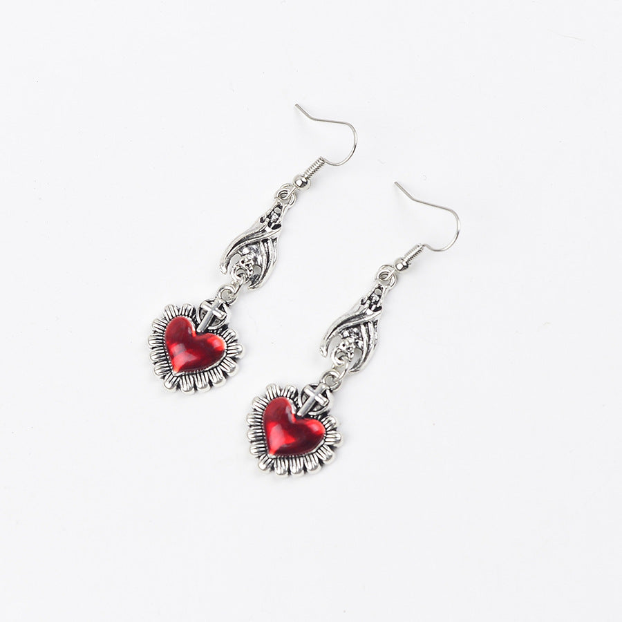 Wholesale Retro Gothic Heart Cross Pendant Earrings  Party Chic Jewelry Accessory