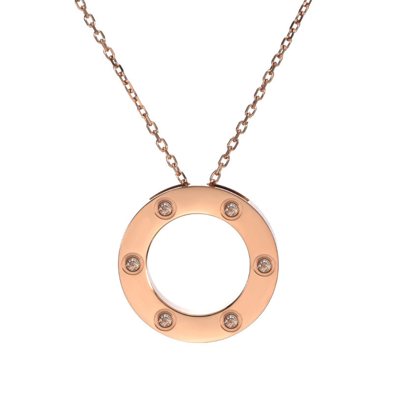 Wholesale Rose Gold Single-Ring Big Disc Screw Detail Clavicle Necklace