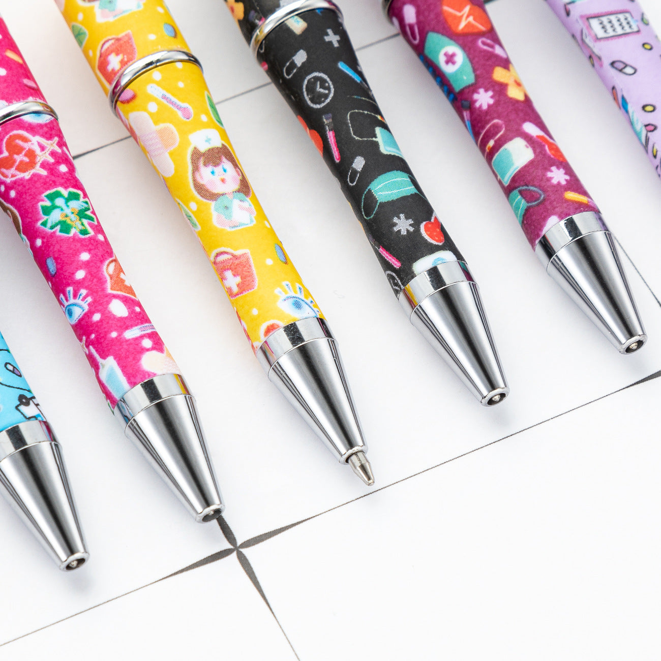 Wholesale Bearable Pens Nurse's Day Printed Plastic Beaded Pens ACC-PN-HuaH004