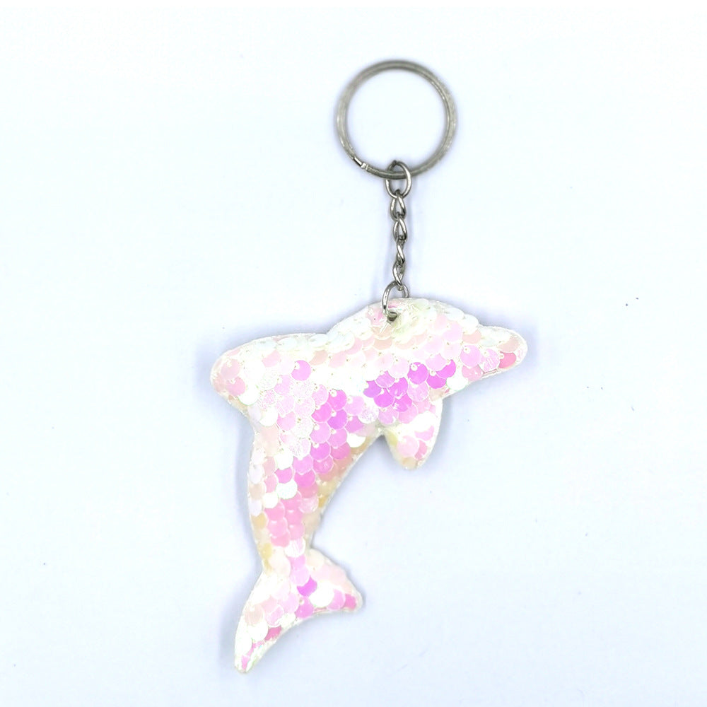 Wholesale Sequined Fish Scale Dolphin Keychain Double-sided Reflective Glossy Accessories Pendant Sequin Keychain ACC-KC-DY008