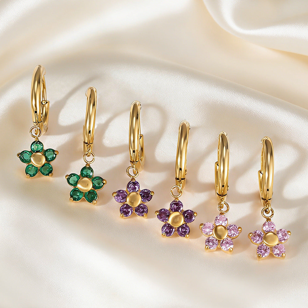 Wholesale Stainless steel zircon flower earrings