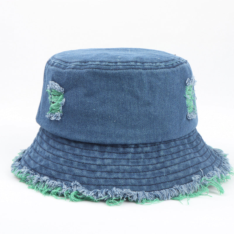 Wholesale  Colorful Ripped Edge Denim Fisherman Hat Bucket Hat