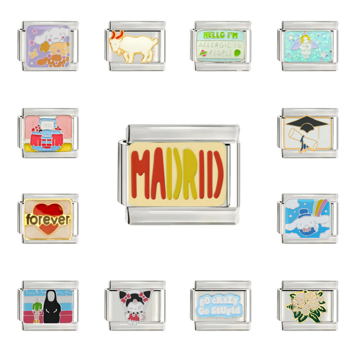 Wholesale 9mm Italian Charm Starter Bracelets DIY square Single Section Creative Stainless Steel Composable Bracelet