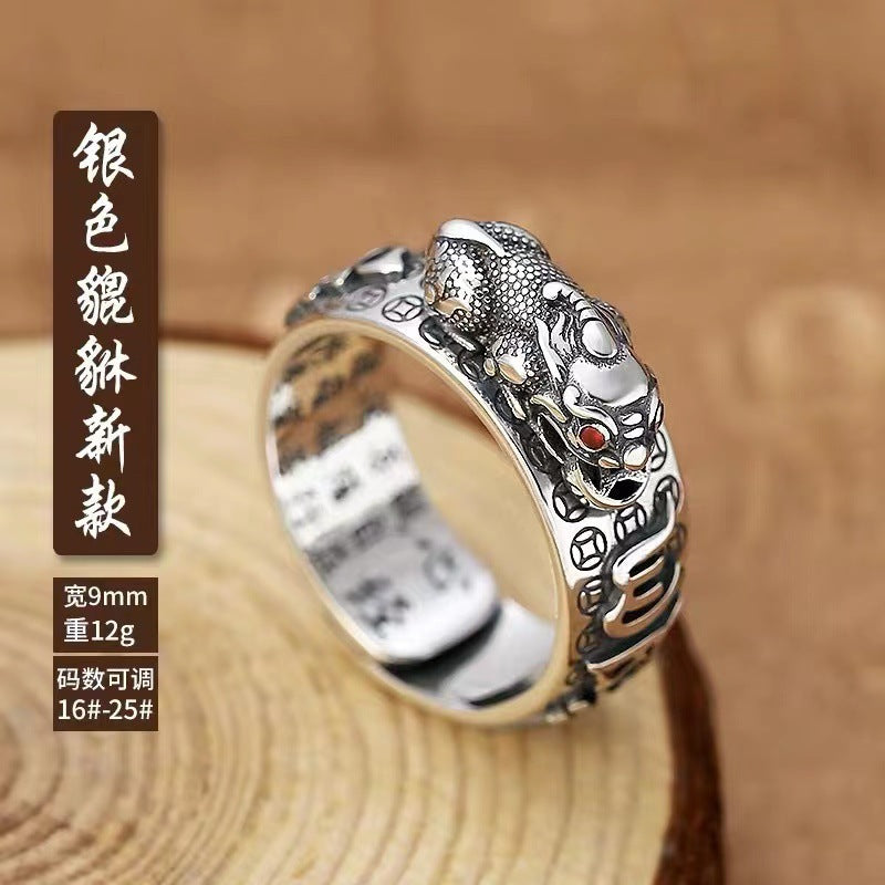 Wholesale Thai Silver Pixiu Ring Unisex Adjustable Buddhist Jewelry Accessory Gift Boutique