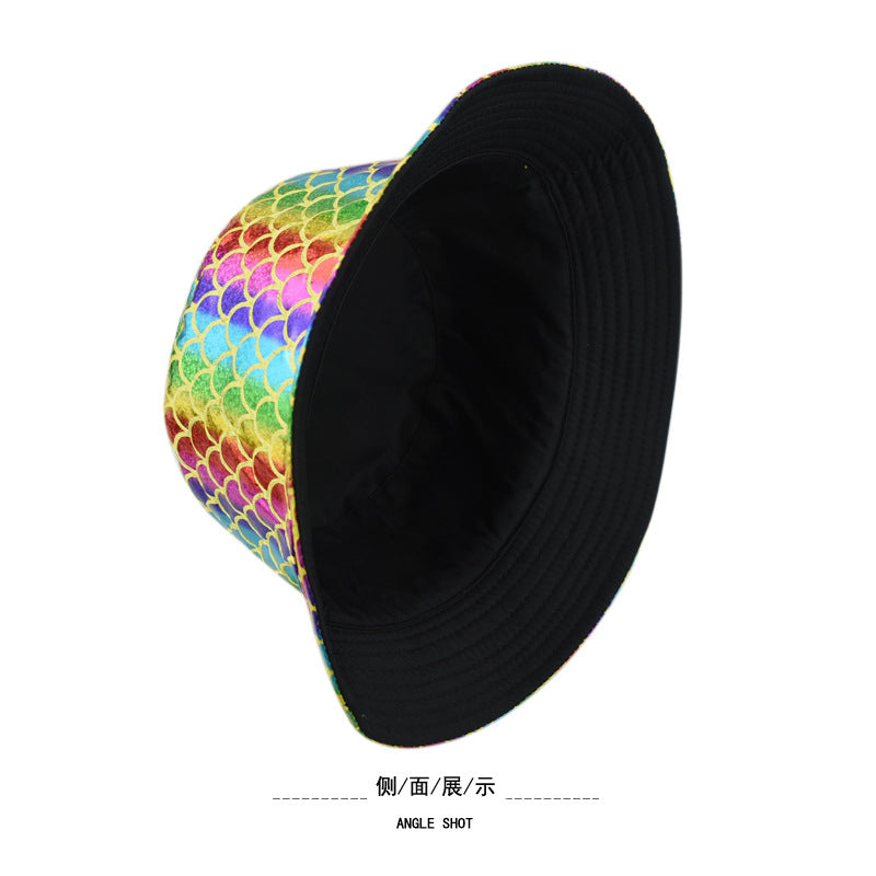 Wholesale  Fashion Rainbow Colorful Gold and Silver Fish Scale Basin Hat