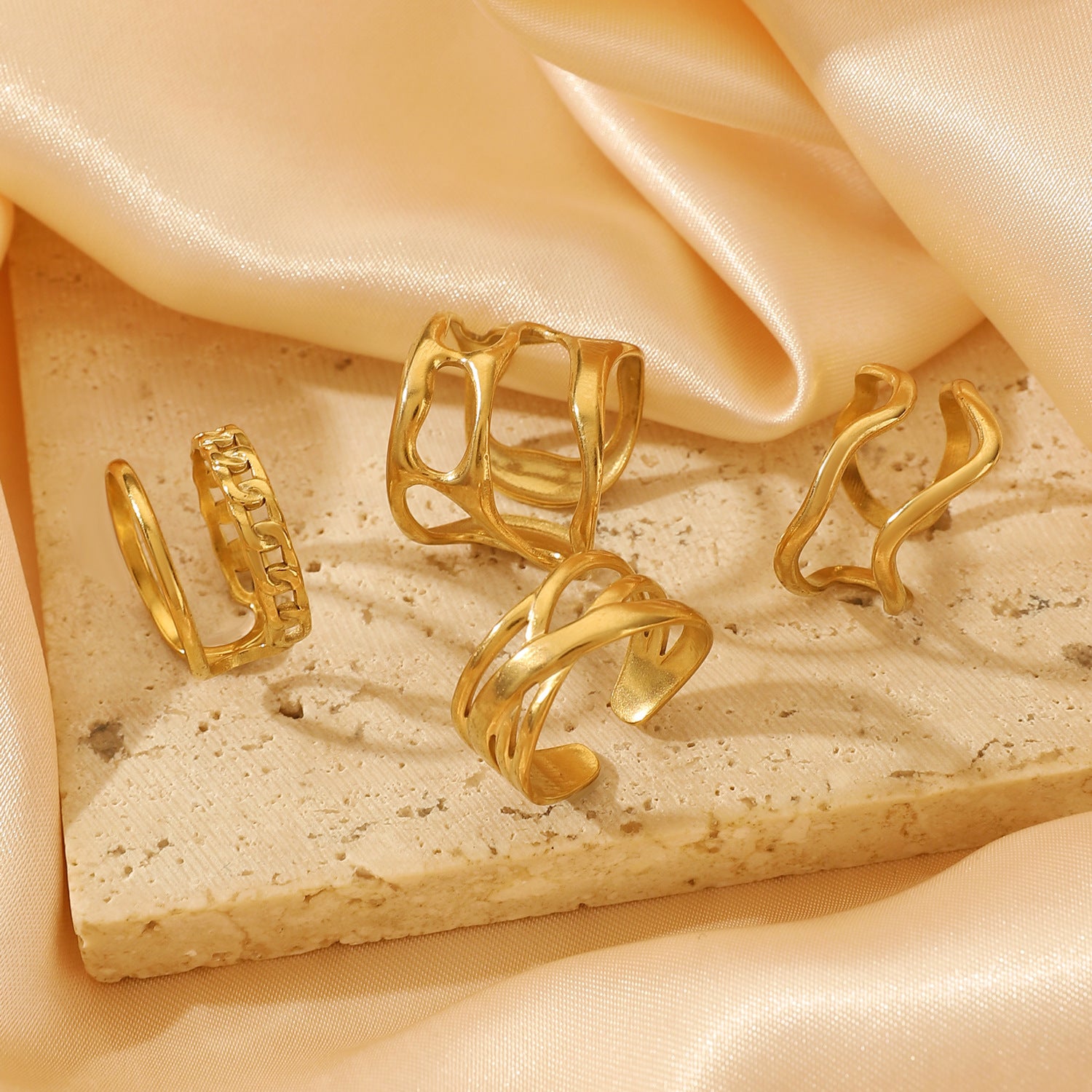 Anello di apertura a trama irregolare con goccia d'olio in acciaio inossidabile all'ingrosso