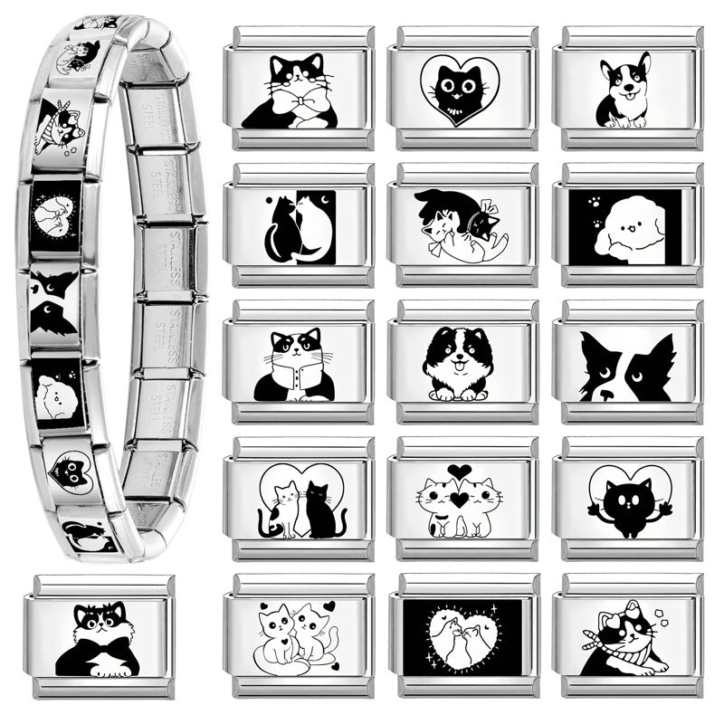 Wholesale 9mm Italian Charm Starter Bracelets DIY Cute Pet Series Stainless Steel Composable Bracelet