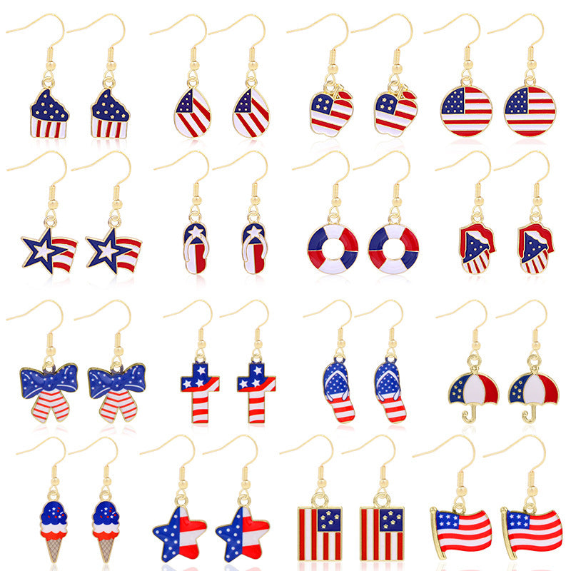Wholesale American Independence Day Alloy Oil Drop Flag Pentagram Angel Earrings ACC-ES-BinLi003