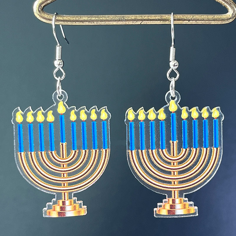 Wholesale 2 Pairs/pack Acrylic Hanukkah Candle Star Elf Earrings ACC-ES-HY194