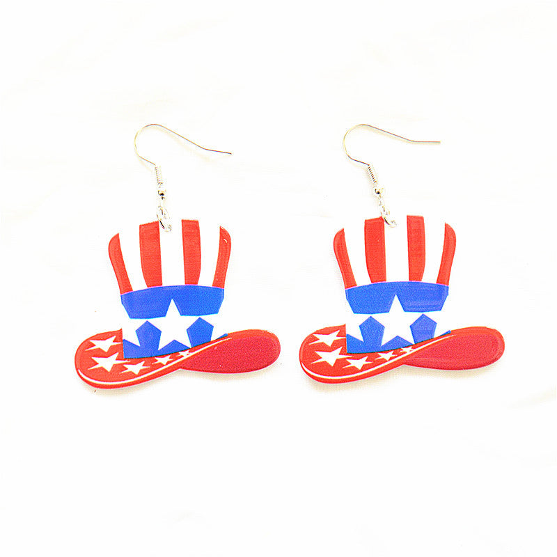 Wholesale American Independence Day Red White and Blue Flag Earrings ACC-ES-XN038