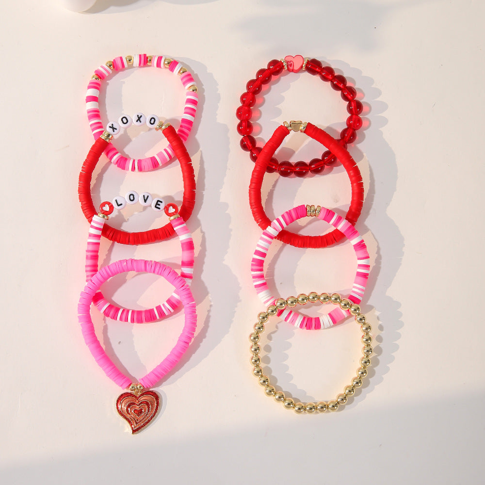 Wholesale Valentine's Day oil drop love pendant polymer clay letter bracelet set