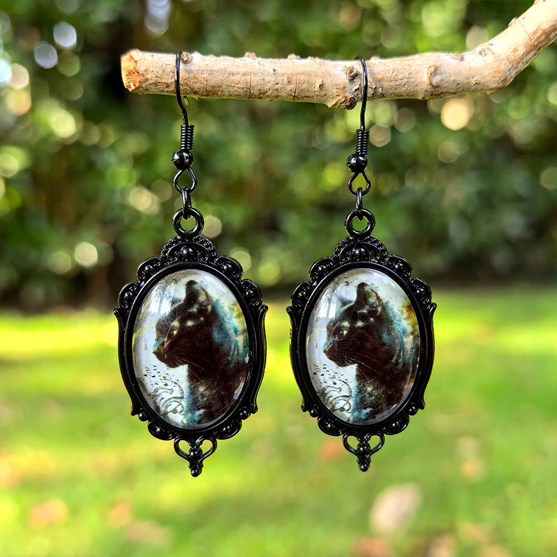 Wholesale Halloween Black Crow Time Gemstone Pendant Earrings