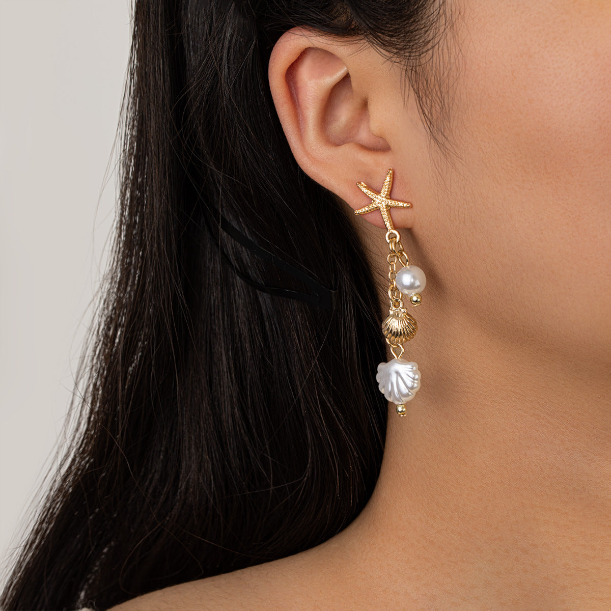 Wholesale Starfish Imitation Pearl Shell Earrings Beach Vacation Style Fashion Jewelry Accessory