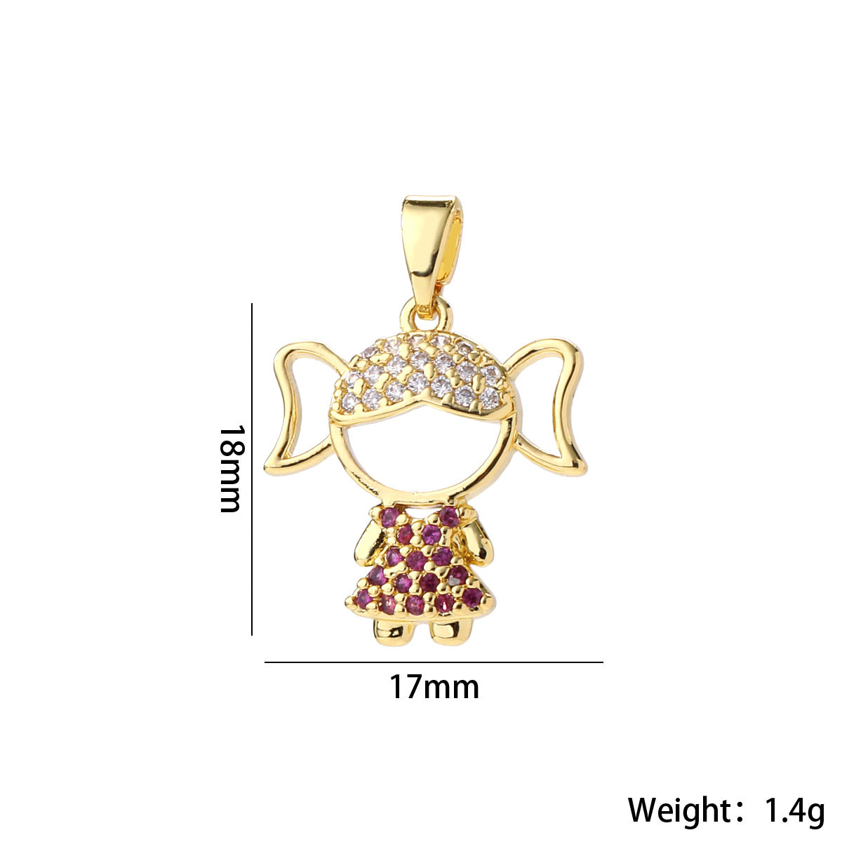 Wholesale Cute Love Heart Girl Pendant Gold Plated Brass Zircon Chic Necklace Accessory For Women