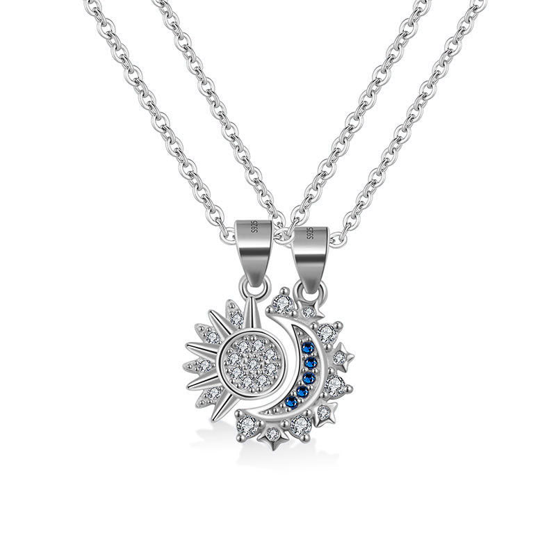 Wholesale  S925 Sterling Silver Sun Moon Couple Necklace