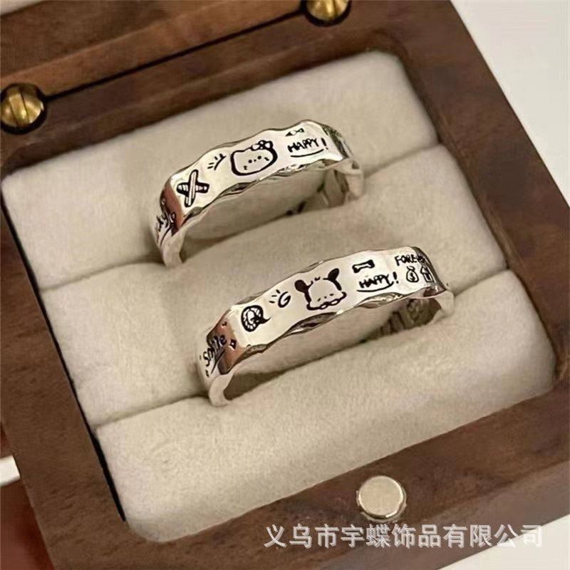 Wholesale Cartoon Couple Puppy Letter Adjustable Open Ring