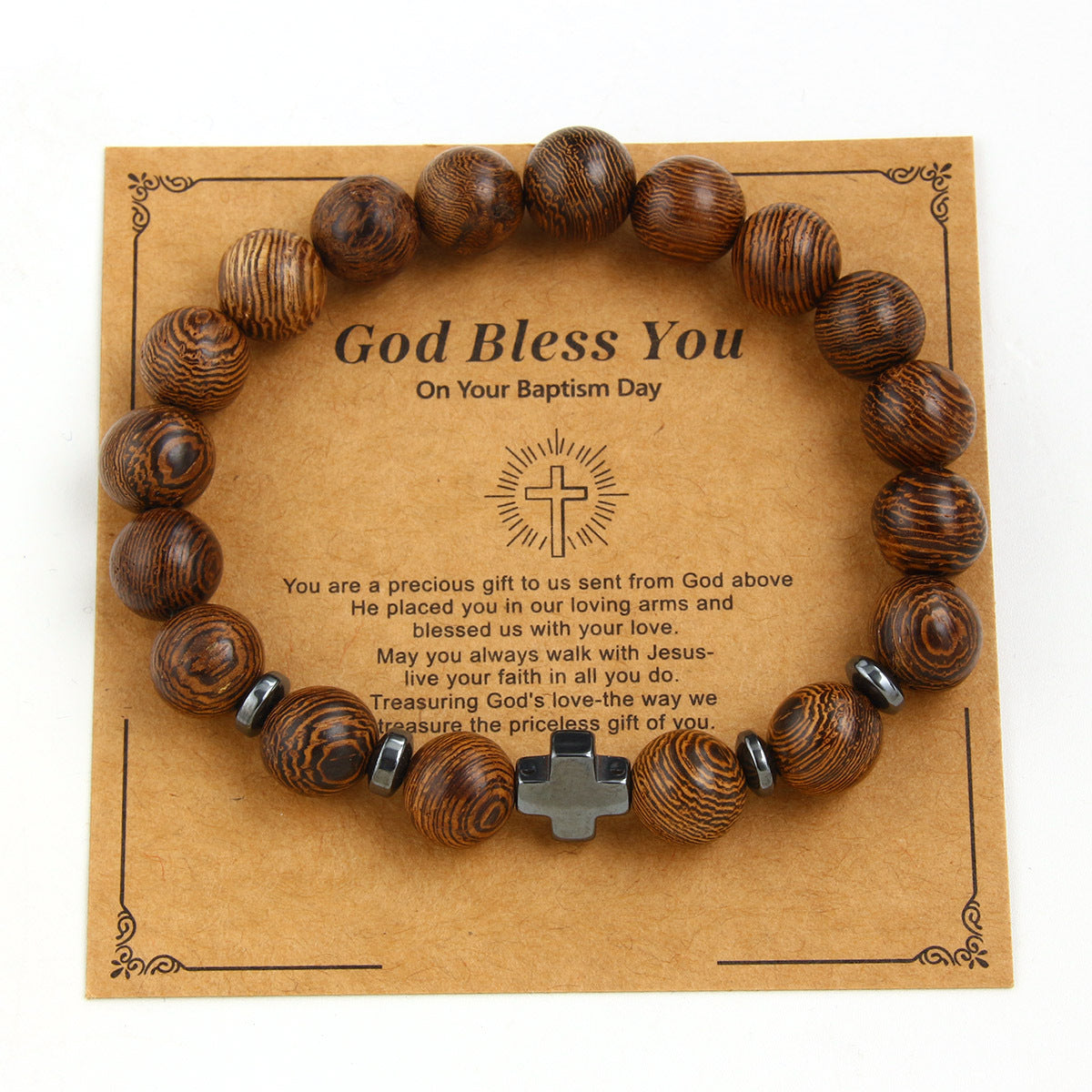 Wholesale Natural Stone Frosted Stone Wooden Beads Bracelet Cross Bracelet ACC-BT-HongMing002