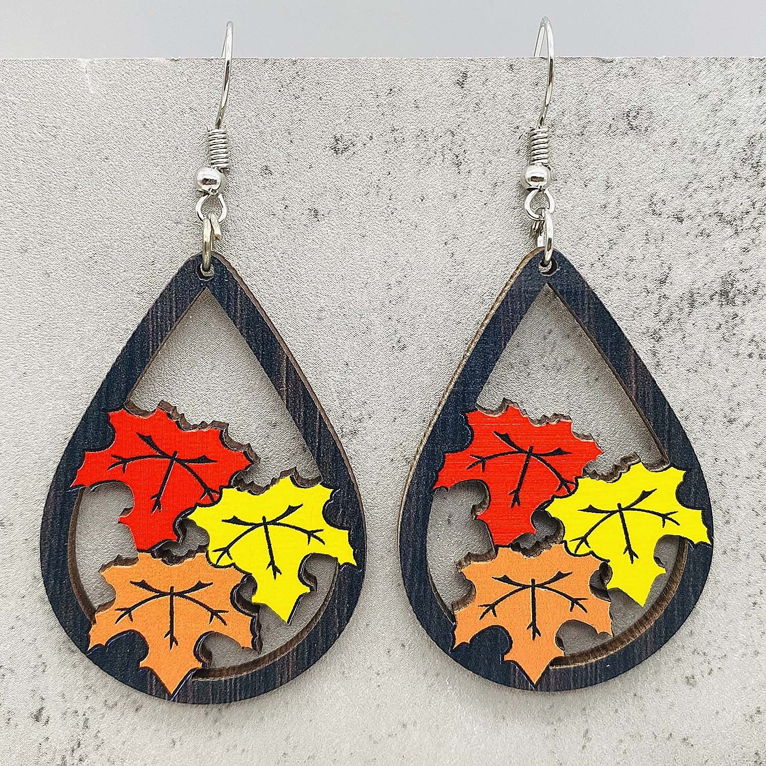 Wholesale  Thanksgiving Wooden Earrings Pumpkin Turkey Maple Leaf Print Drop Earrings