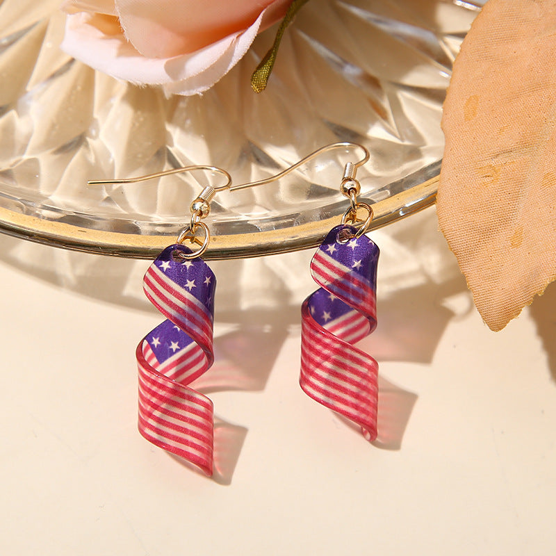 Wholesale Spiral Acrylic American Flag Earrings ACC-ES-YanChen007