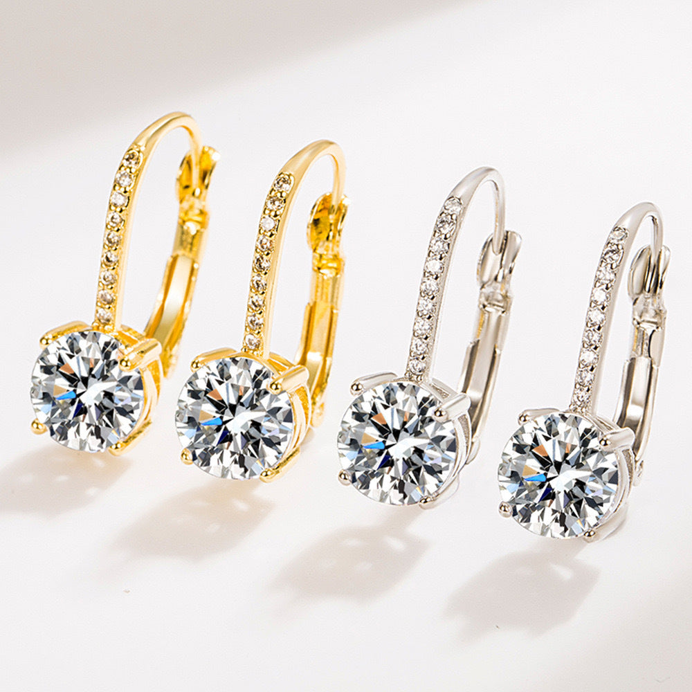 Wholesale Round Earrings Ear Hooks Copper Inlaid with Zircon Gold Micro Inlaid Four Prongs Blingbling Earrings ACC-ES-ChenRui002