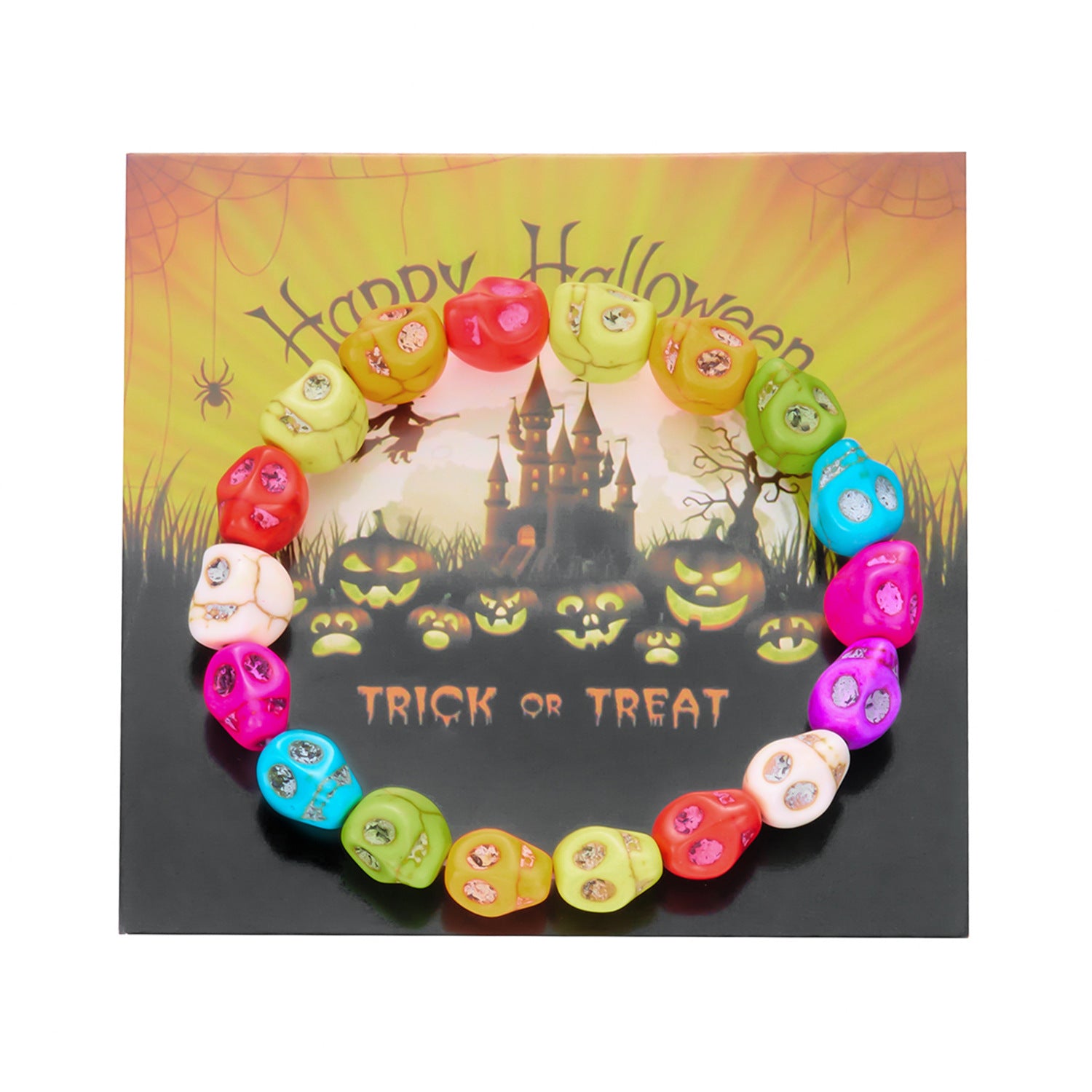 Wholesale Halloween Resin Beaded Bracelet Skull Paper Card Bracelet