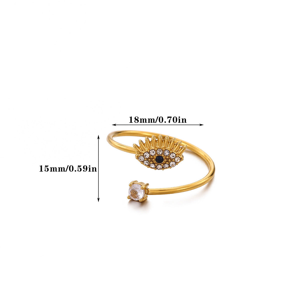 Wholesale Gold Plated Stainless Steel Evil Eye Open Ring - Fashion Accessory for Boutique Resale